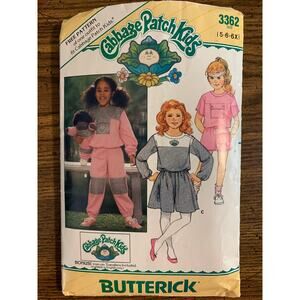 VTG Butterick Cabbage Patch Kids Pattern #3362 Top Shorts Pants Culottes 5-6-6X